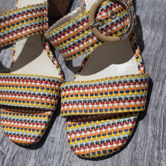 Anne Klein Beae Woven Wedge SandalsMulticolored Strappy Cork Heel Buckle 6 1/2 - Picture 4 of 14